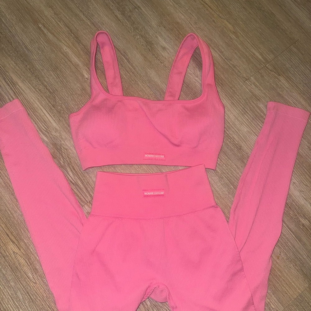 SOLD Fashion Nova Women’s Pink Ribbed Seamless Sports Bra & Leggings Set